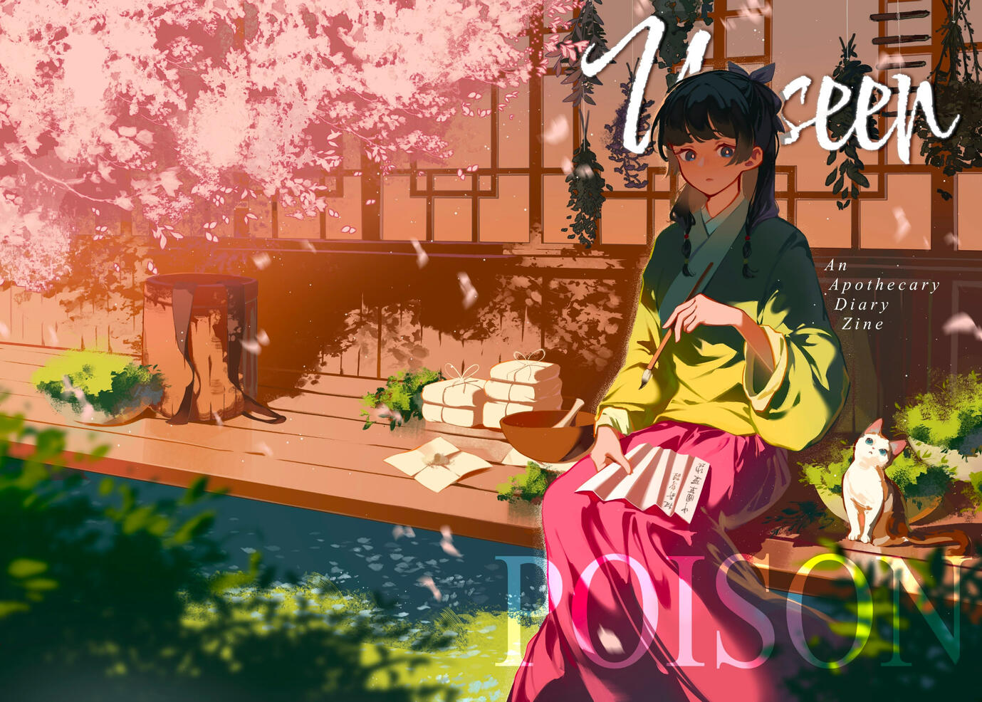 Cover Design for 'Unseen Poison - An Apothecary Diaries fanzine', art by @/Mmumechii on IG